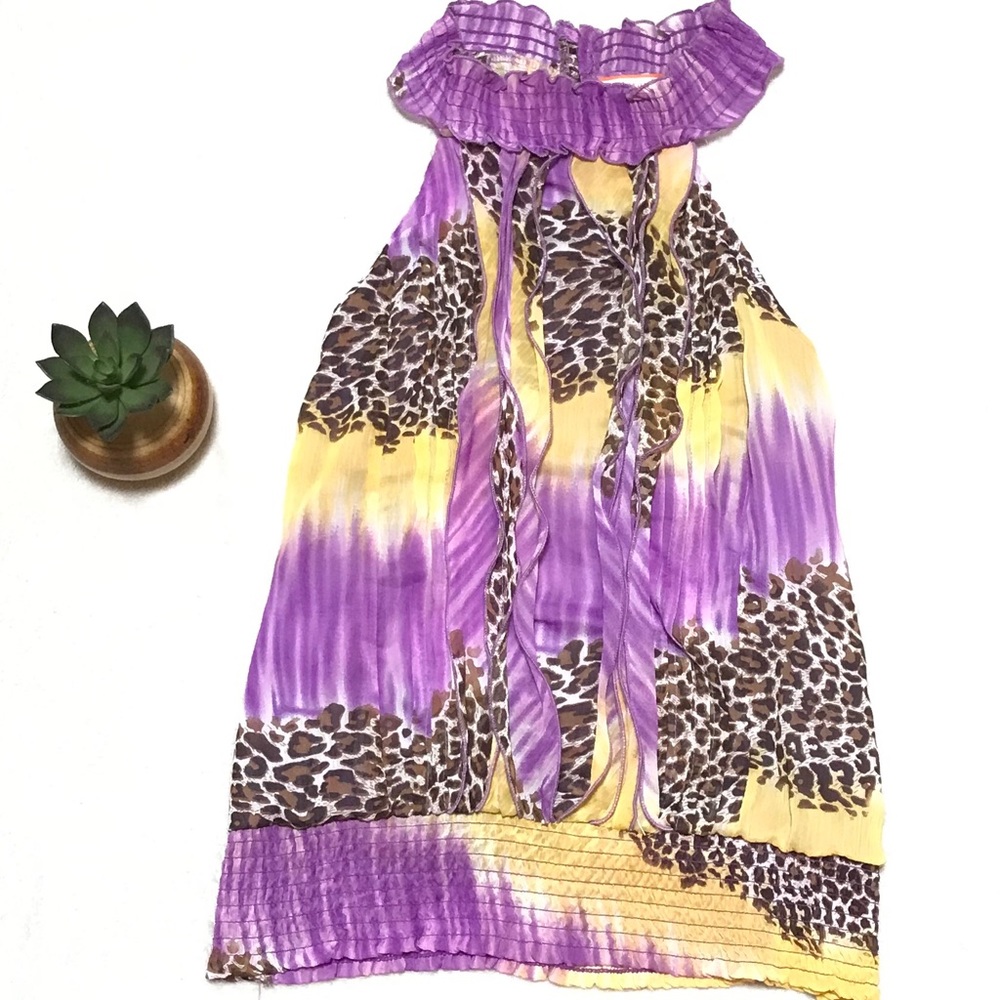 Ruffled High Neck Animal Print Blouse